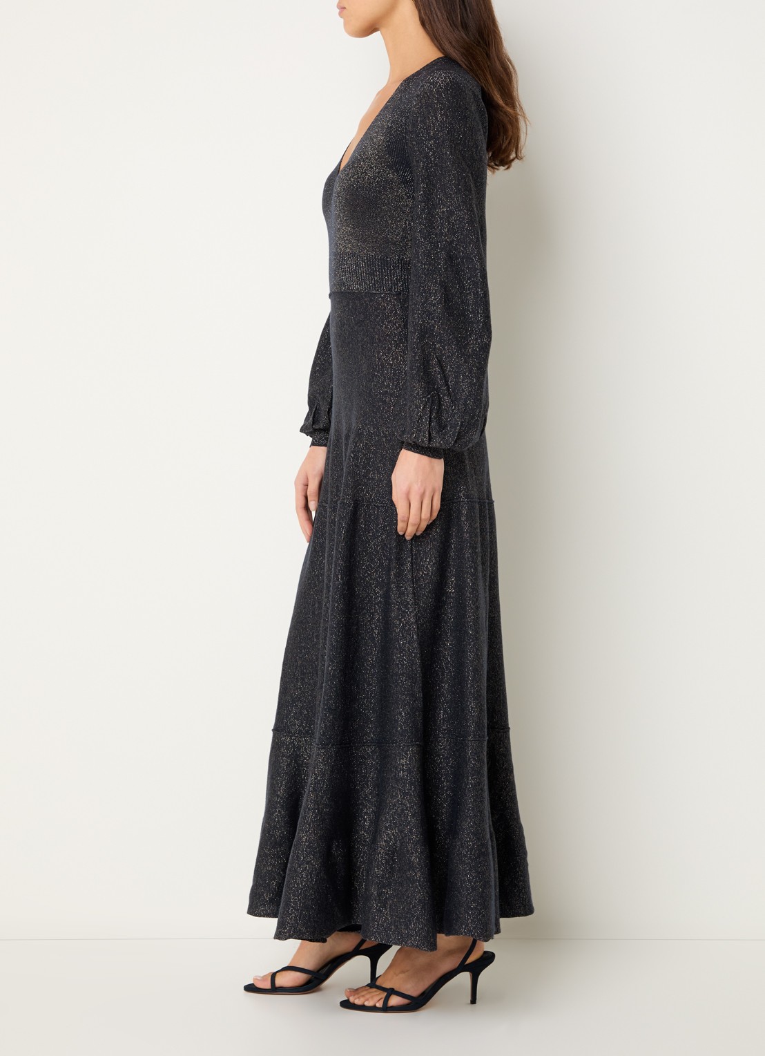 ba&sh Jenna fijngebreide maxi jurk in wolblend met lurex - voorkant 4 zwart