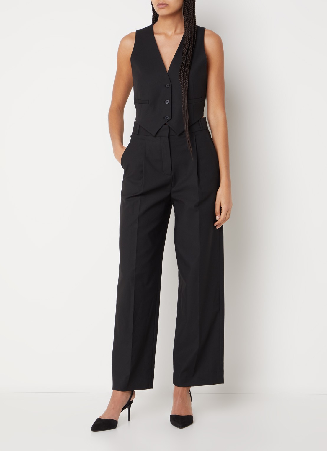 ba&sh Jessy cropped gilet met ceintuur - voorkant 2 zwart