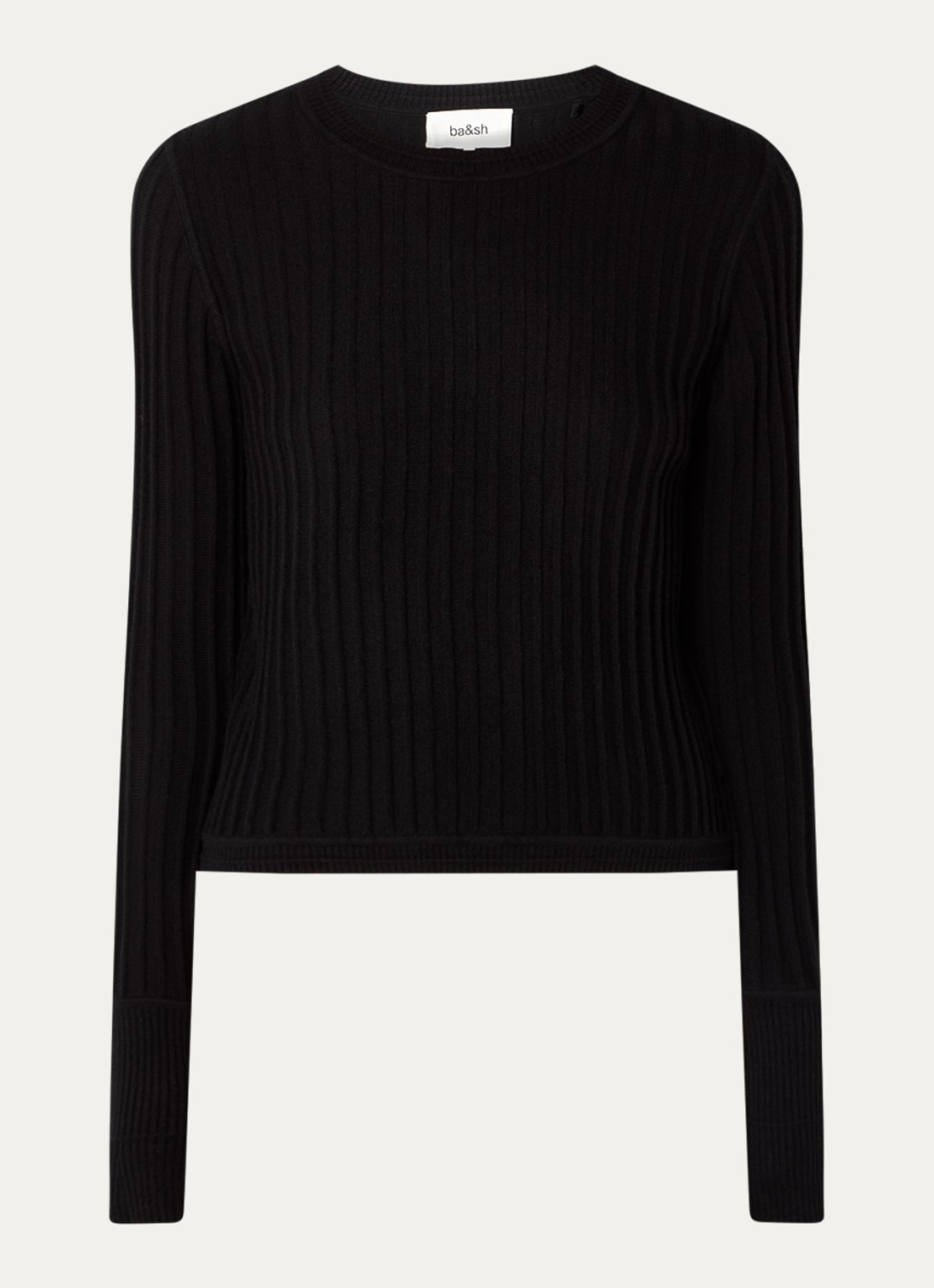 ba&sh Jinie ribgebreide longsleeve in wolblend - voorkant 2 zwart