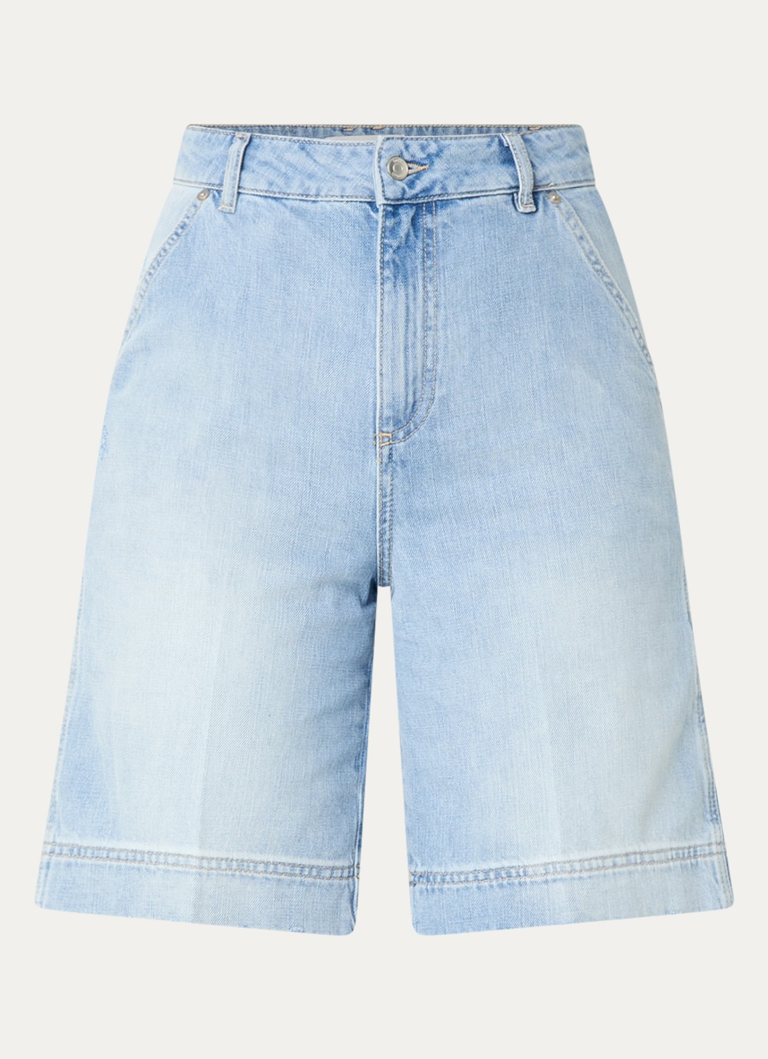 ba&sh Jodd high waist loose fit korte broek van denim met lichte wassing - voorkant 3 indigo