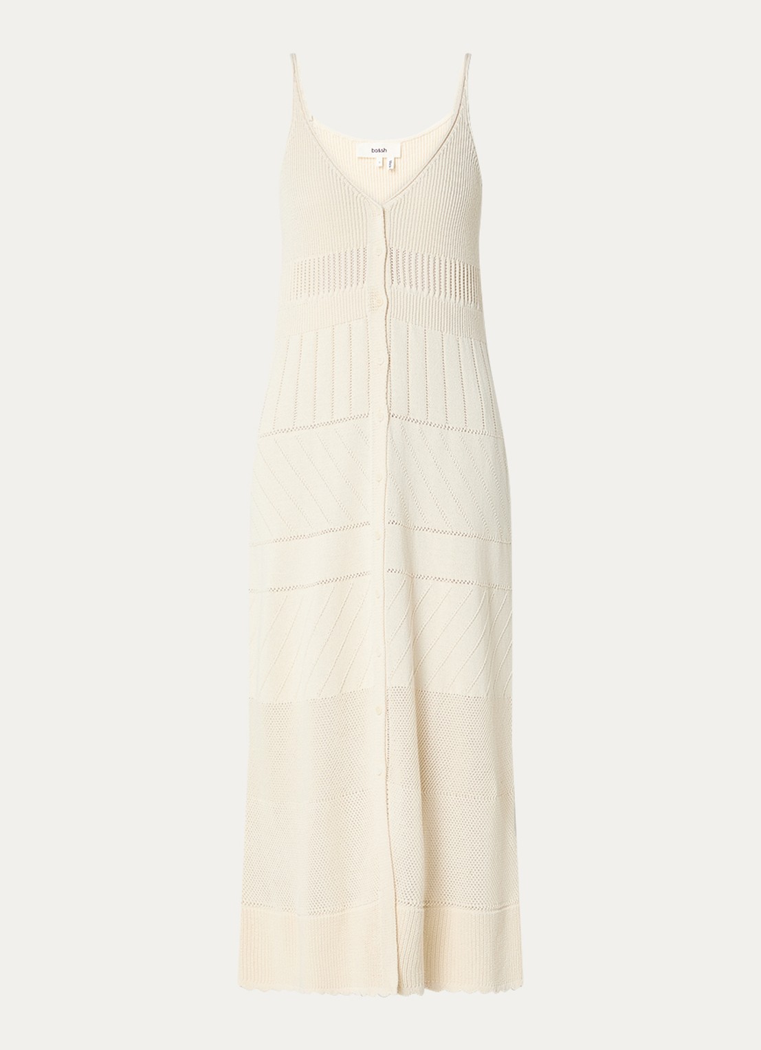 ba&sh Joelle ribgebreide midi jurk met V-hals - voorkant 2 beige