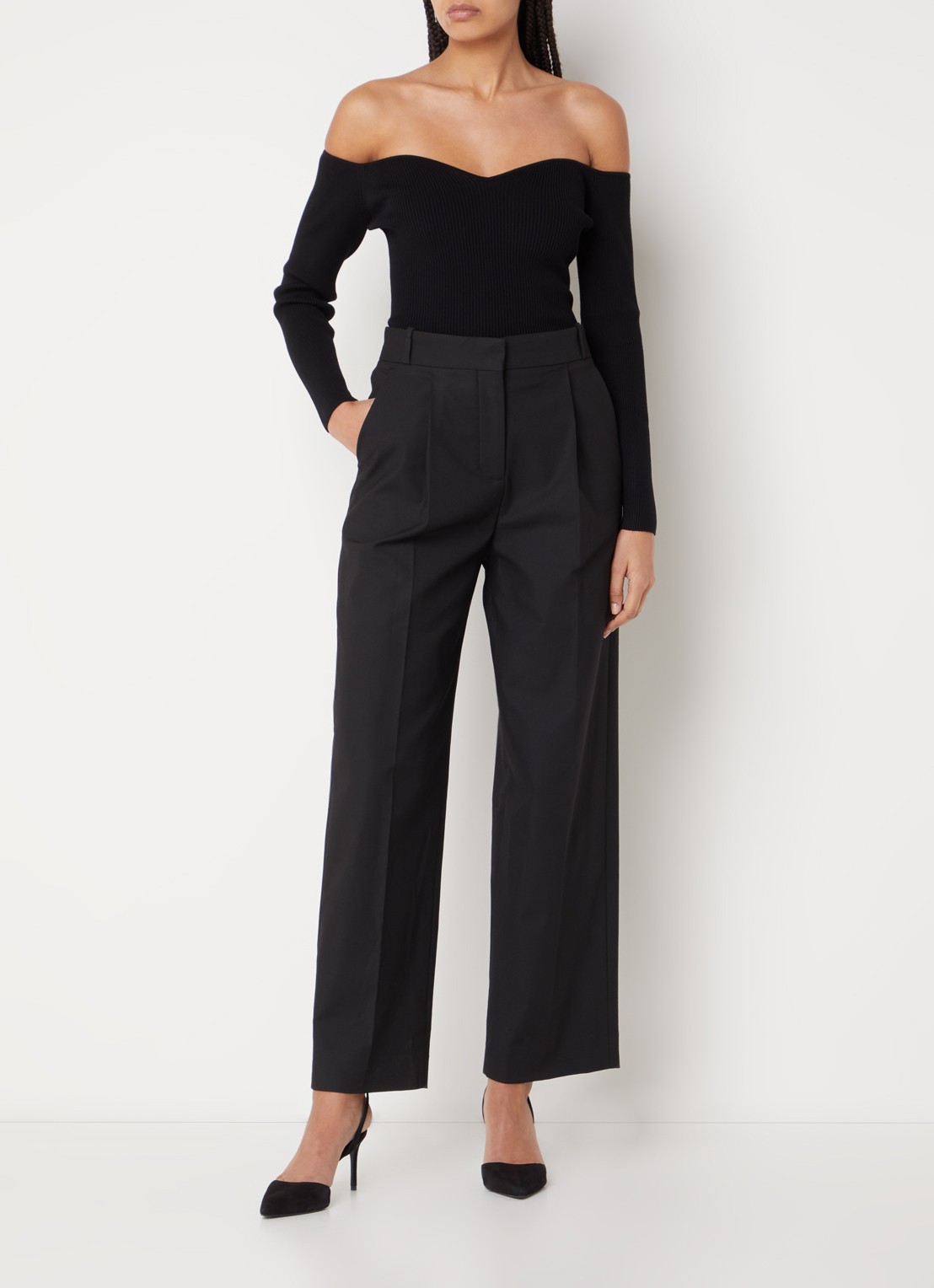 ba&sh Jona high waist loose fit pantalon met plooidetail - voorkant 4 zwart
