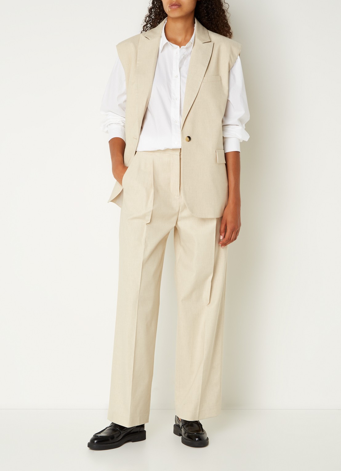 Ba&sh Jona wide fit pantalon met gemêleerd dessin - voorkant 2 donkerbeige