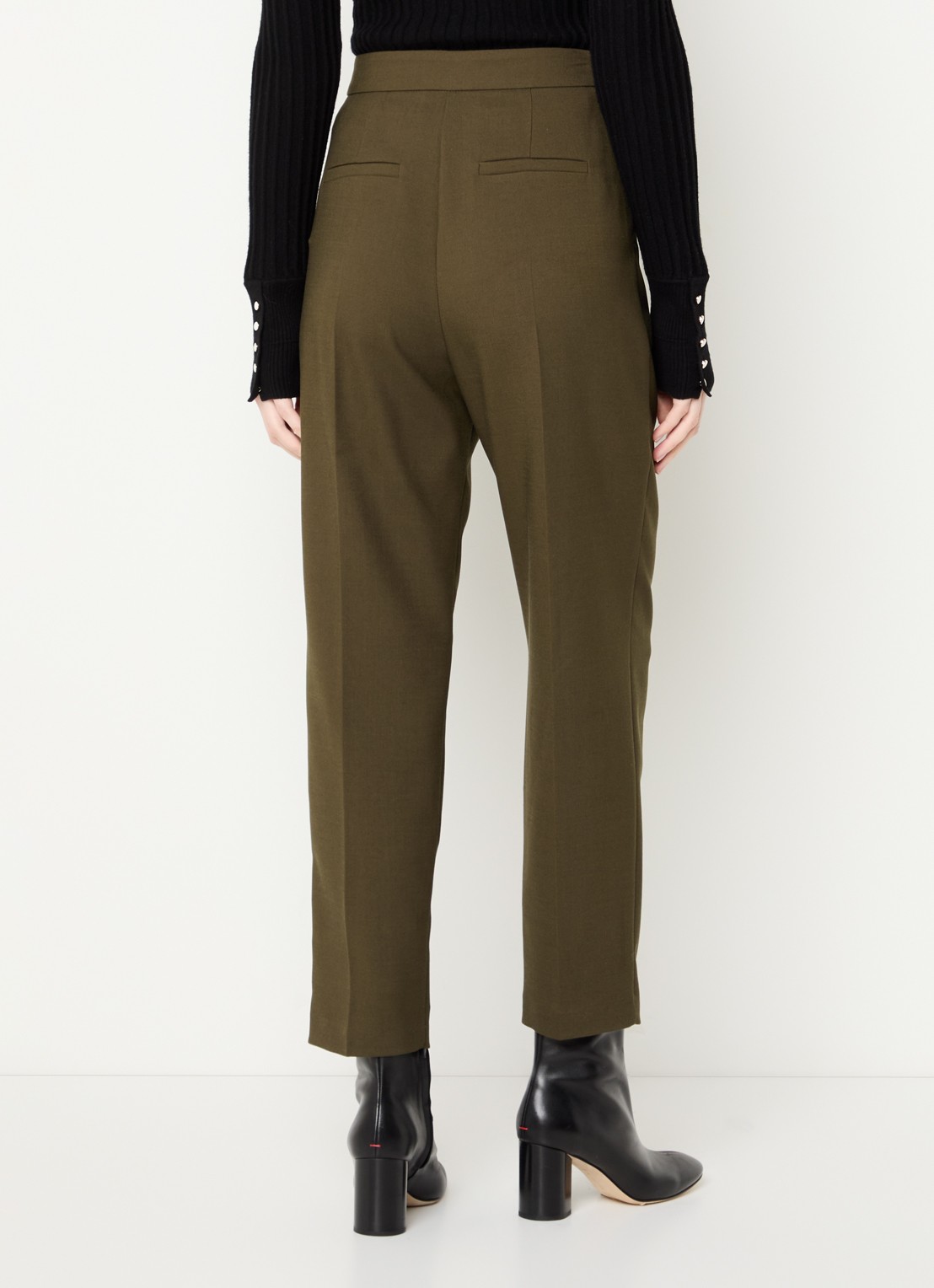 ba&sh Jude high waist tapered fit cropped pantalon met steekzakken - achterkant khaki