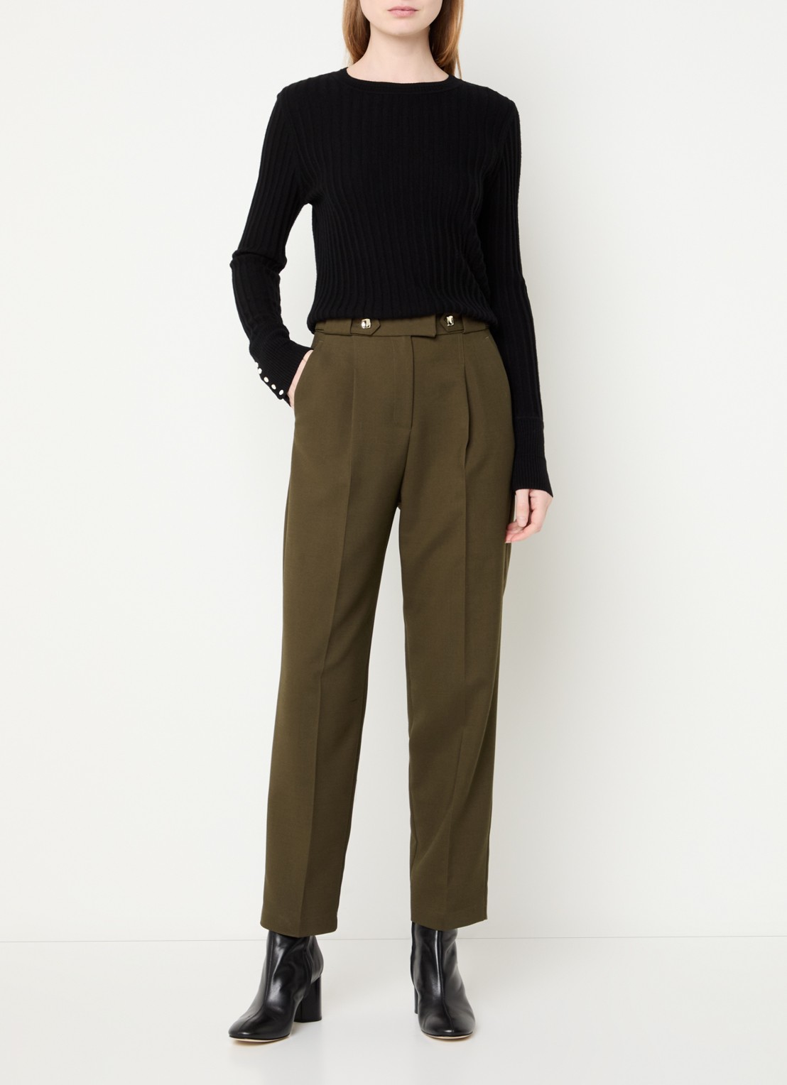 ba&sh Jude high waist tapered fit cropped pantalon met steekzakken - voorkant 4 khaki