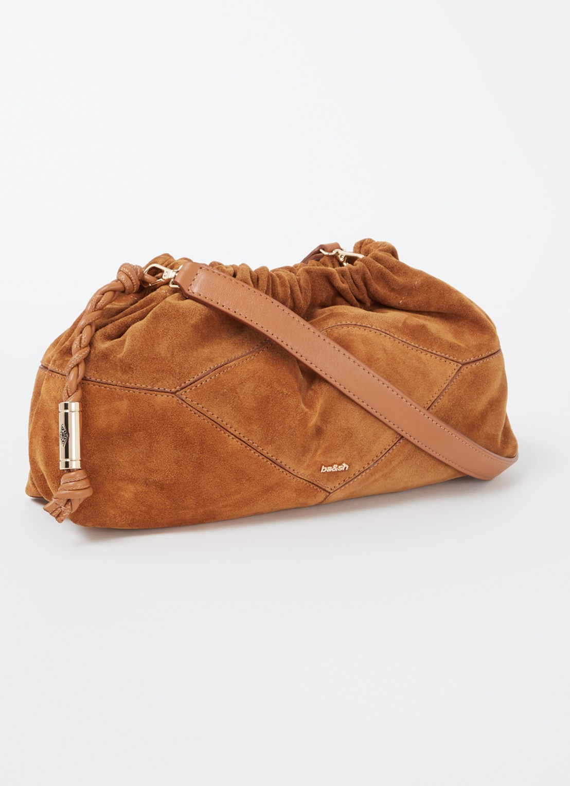 Ba&sh June clutch van suède - achterkant 4 cognac