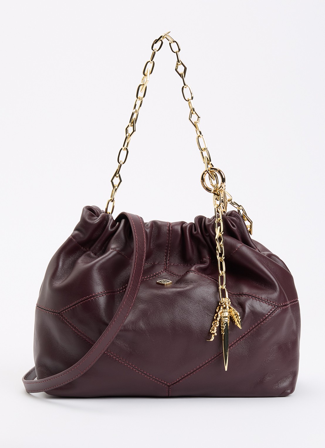 ba&sh June crossbodytas van leer - voorkant aubergine