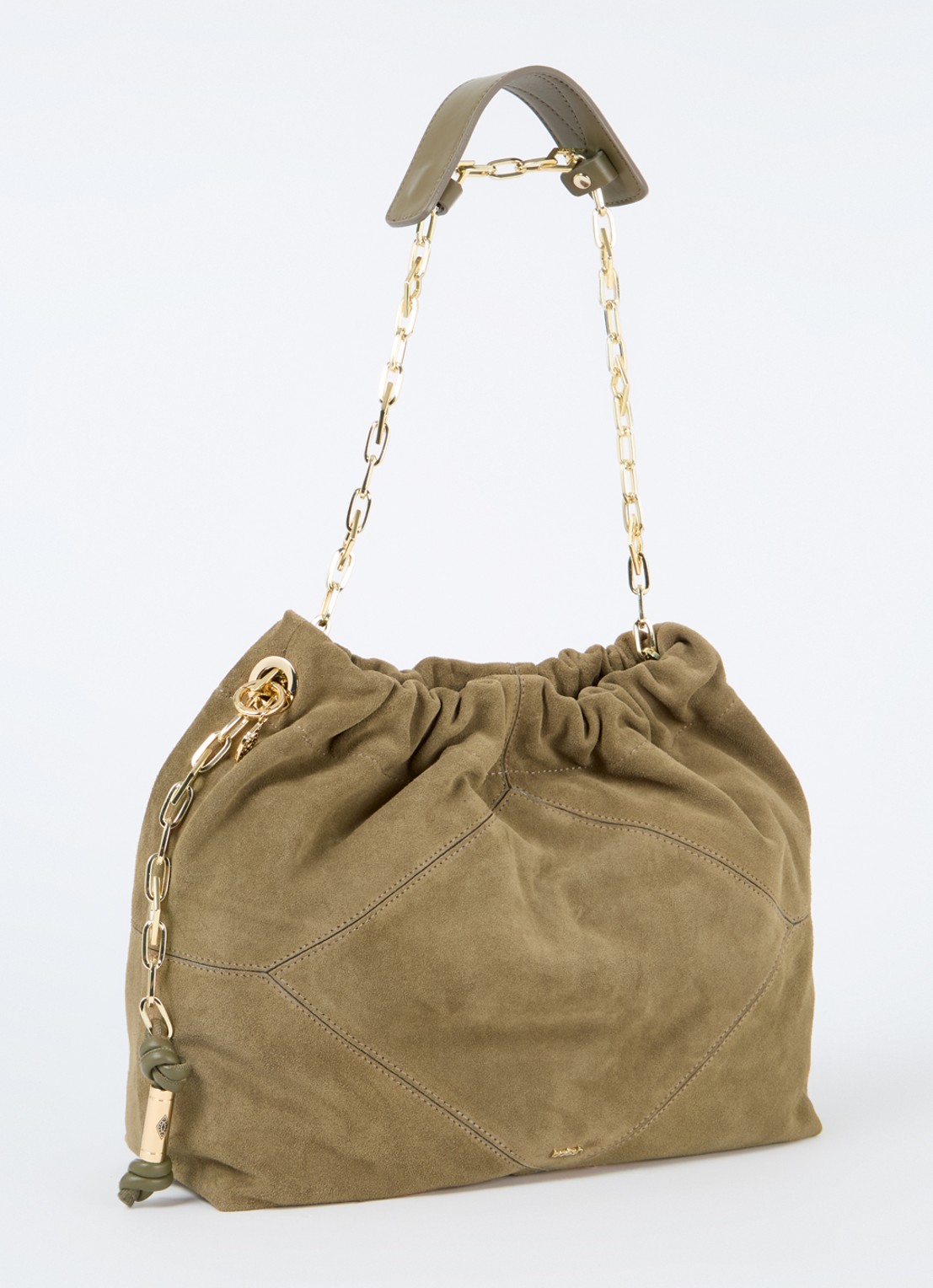 ba&sh June M schoudertas van suède - achterkant 4 khaki