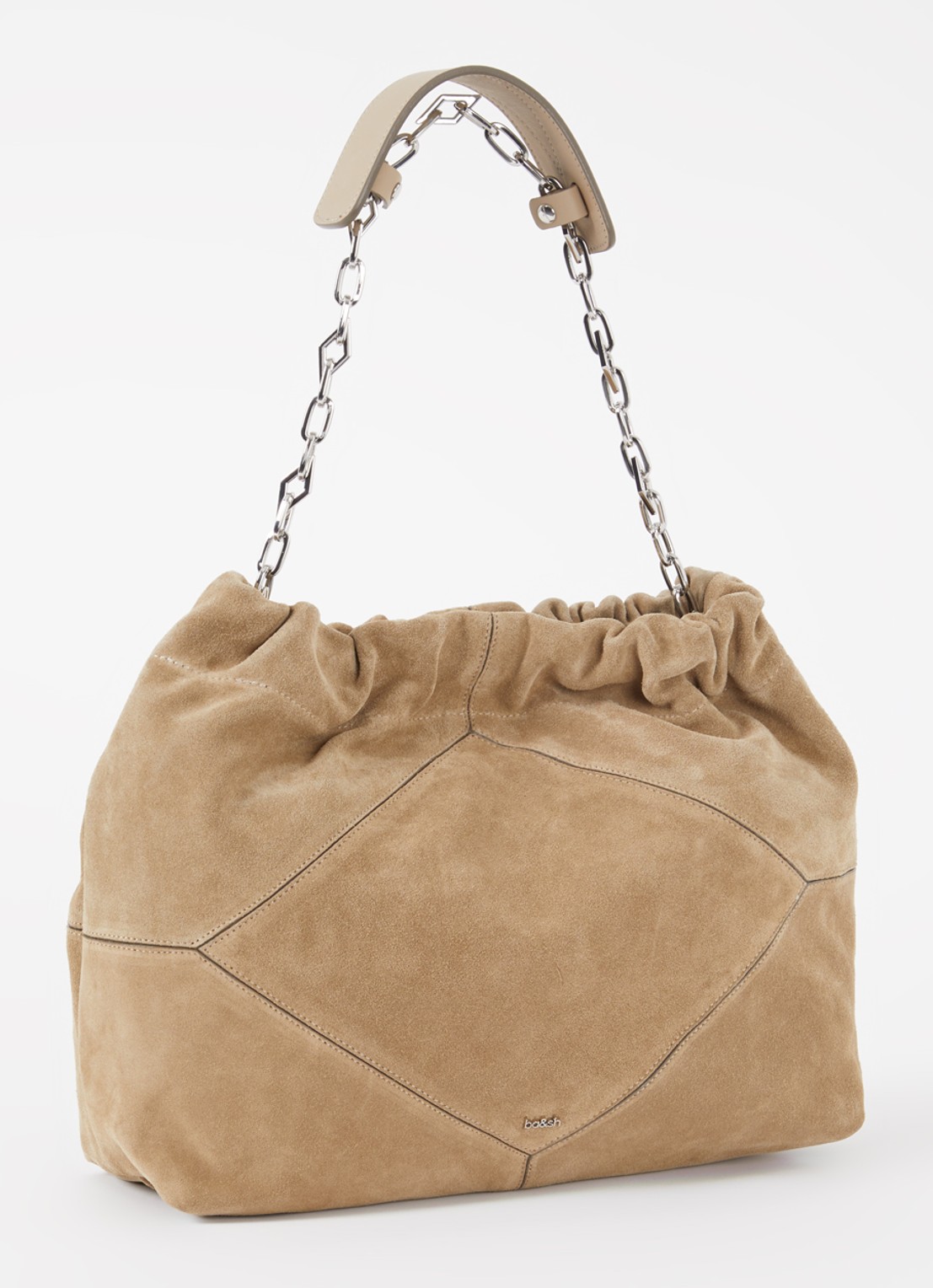 ba&sh June M schoudertas van suède - achterkant khaki