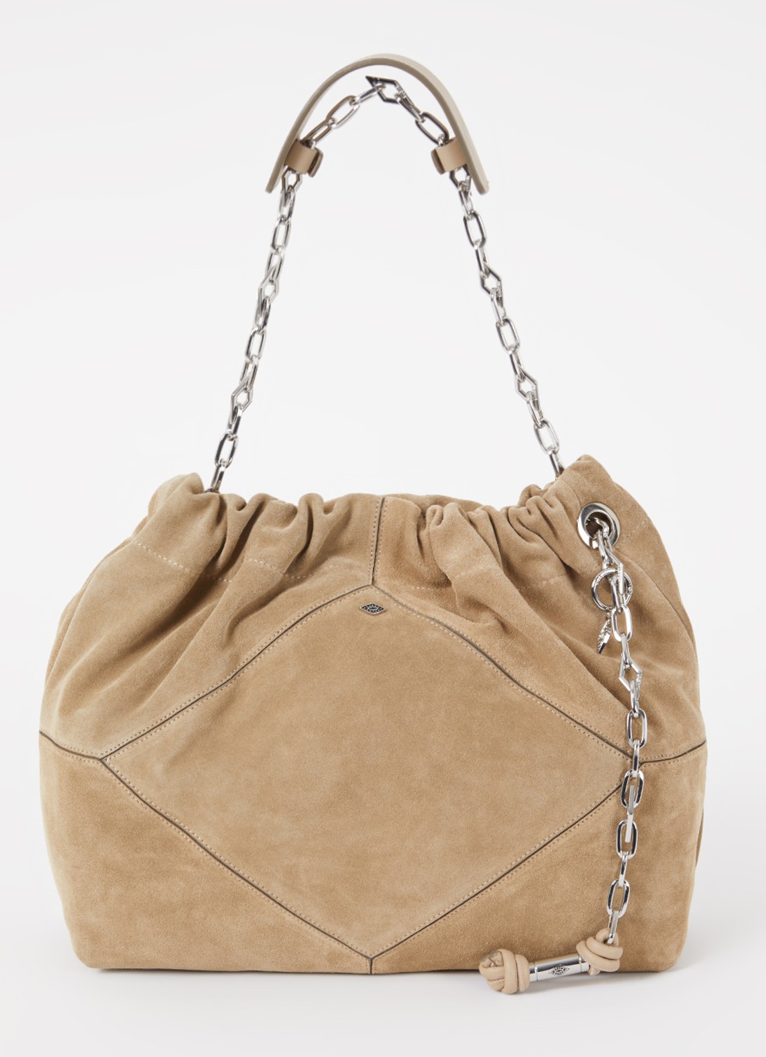 ba&sh June M schoudertas van suède - voorkant 4 khaki