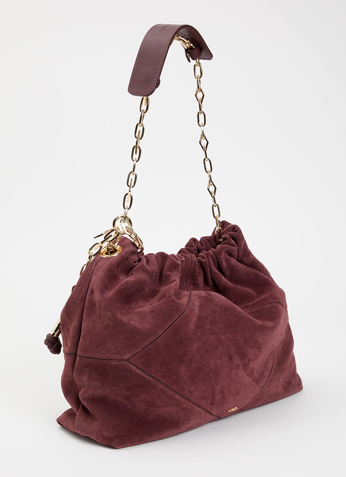 ba&sh June M schoudertas van suède - achterkant 5 bordeauxrood