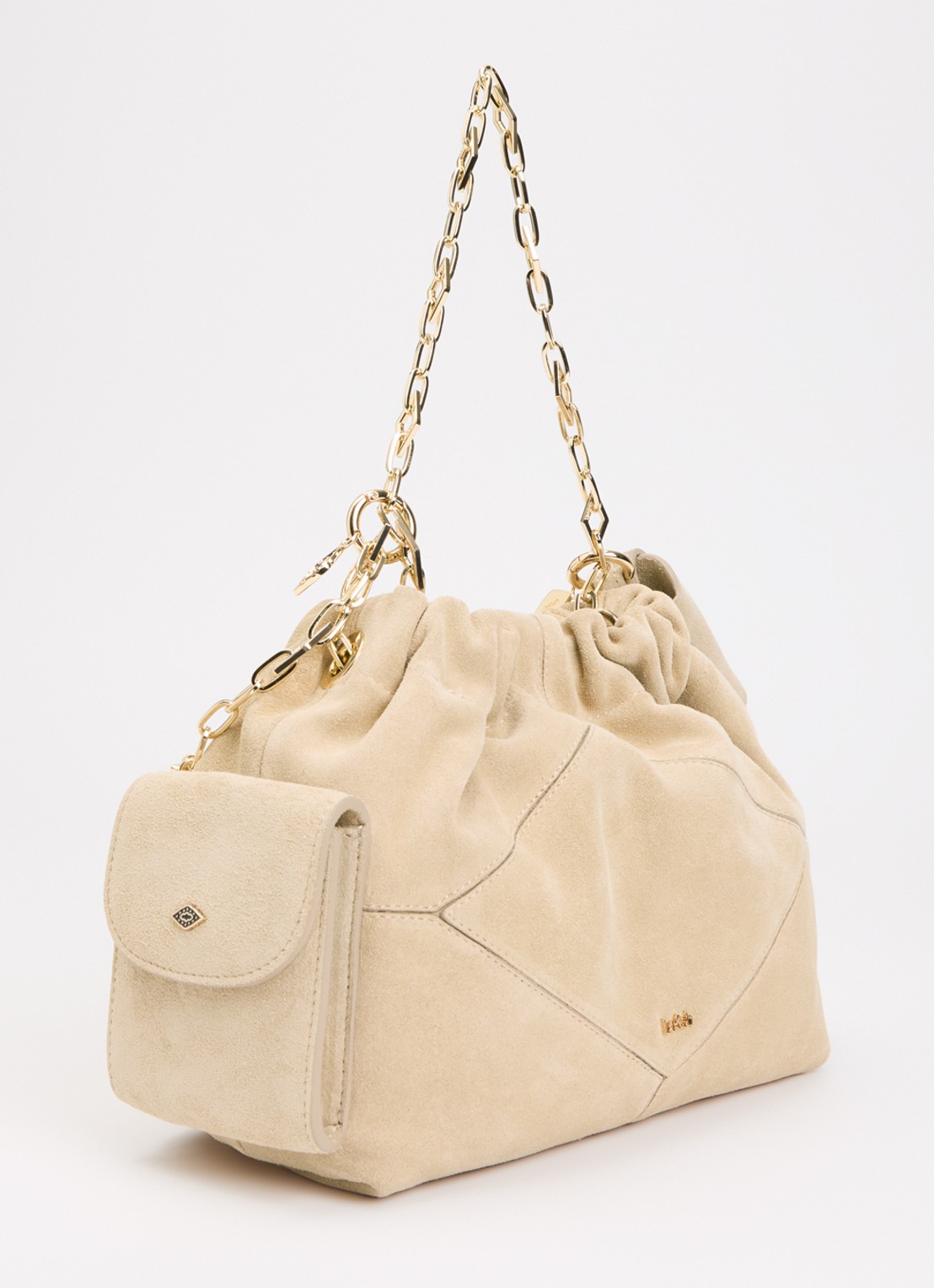 ba&sh June Mini schoudertas van suède met afneembare schouderriem - achterkant 4 beige