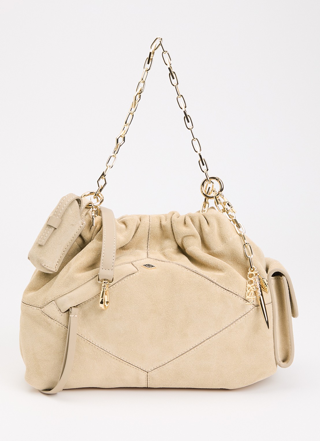 ba&sh June Mini schoudertas van suède met afneembare schouderriem - voorkant 5 beige