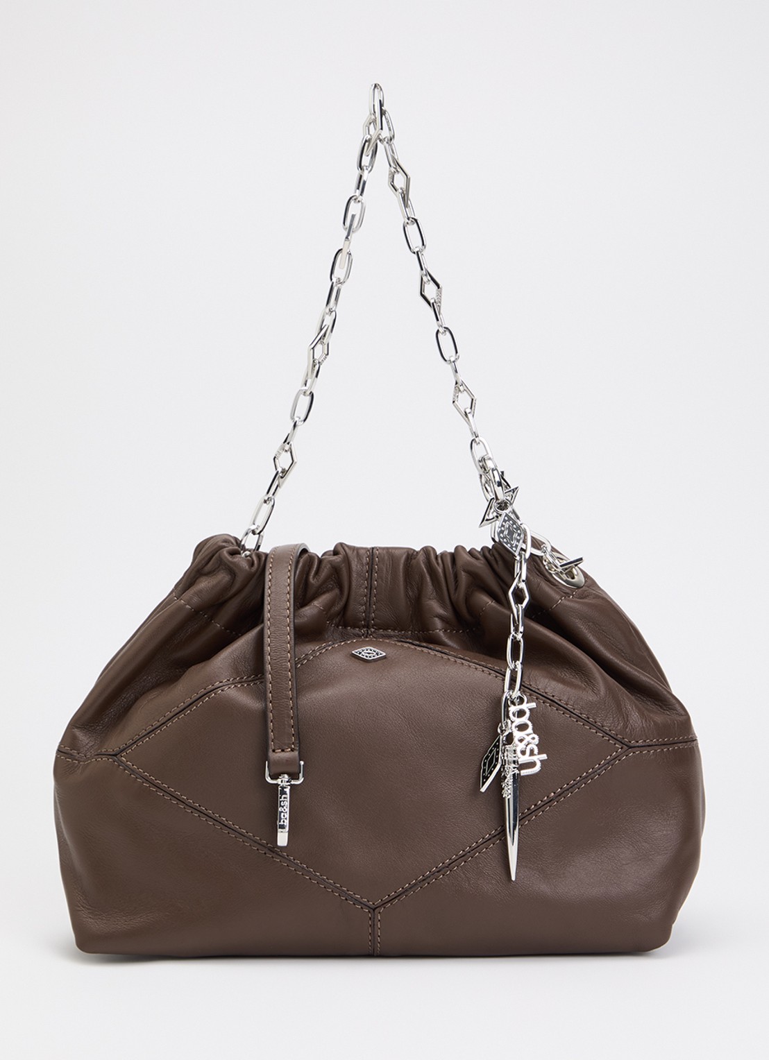 ba&sh June schoudertas van lamsleer met afneembare schouderriem - voorkant 5 chocoladebruin