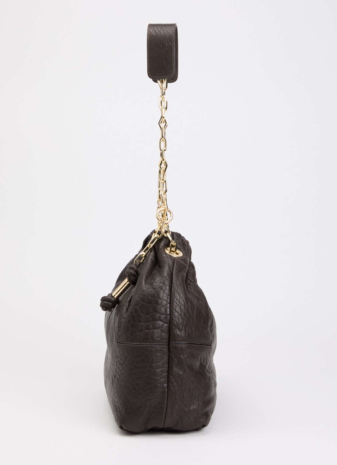ba&sh June schoudertas van leer met kettingdetail - detail 4 donkerbruin