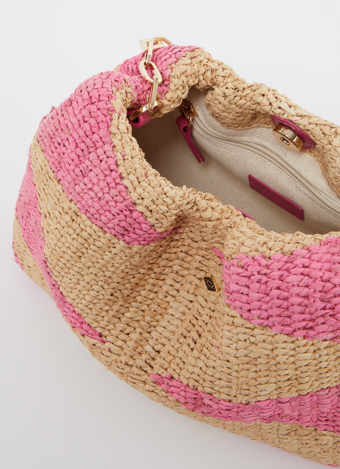 ba&sh June schoudertas van raffia met leren details - detail 3 roze