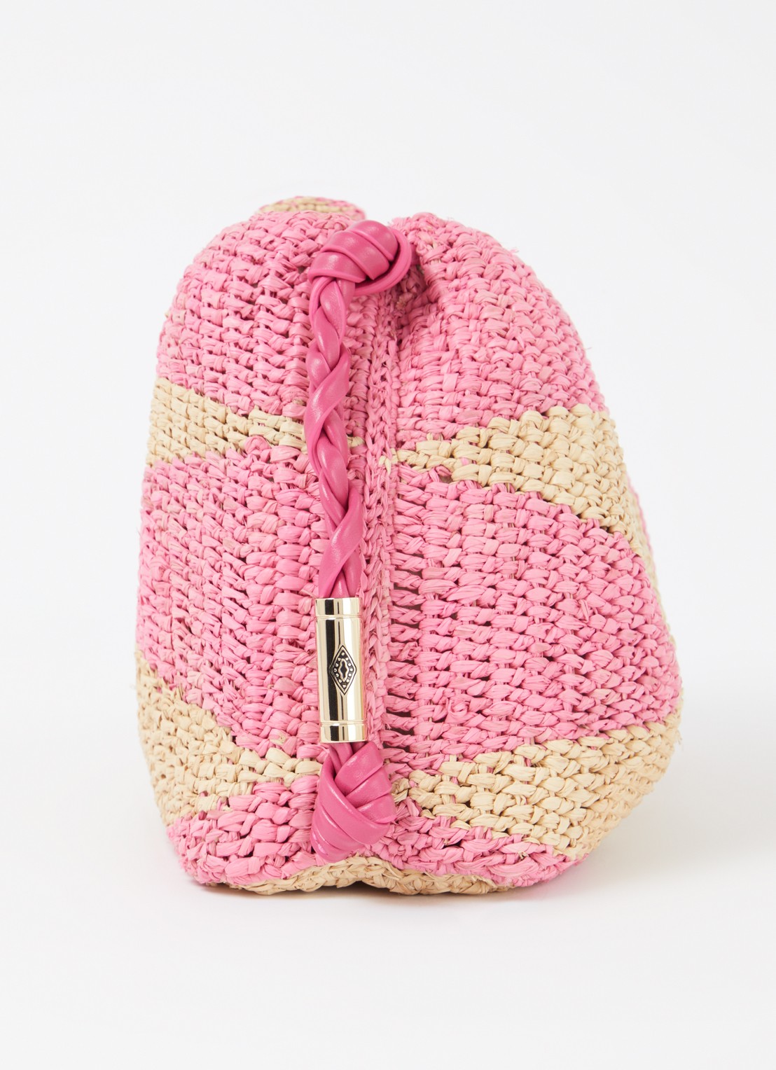 ba&sh June schoudertas van raffia met leren details - detail 4 roze