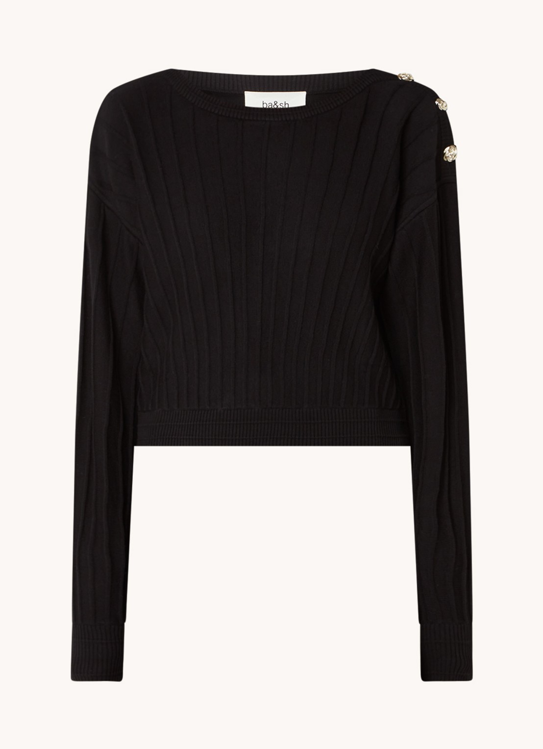 ba&sh Jynx fijngebreide pullover in wolblend met sierknopen - voorkant zwart