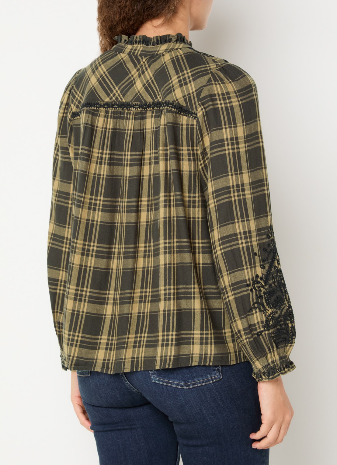 ba&sh Kaela blouse met ruitdessin - achterkant 2 bronsgroen