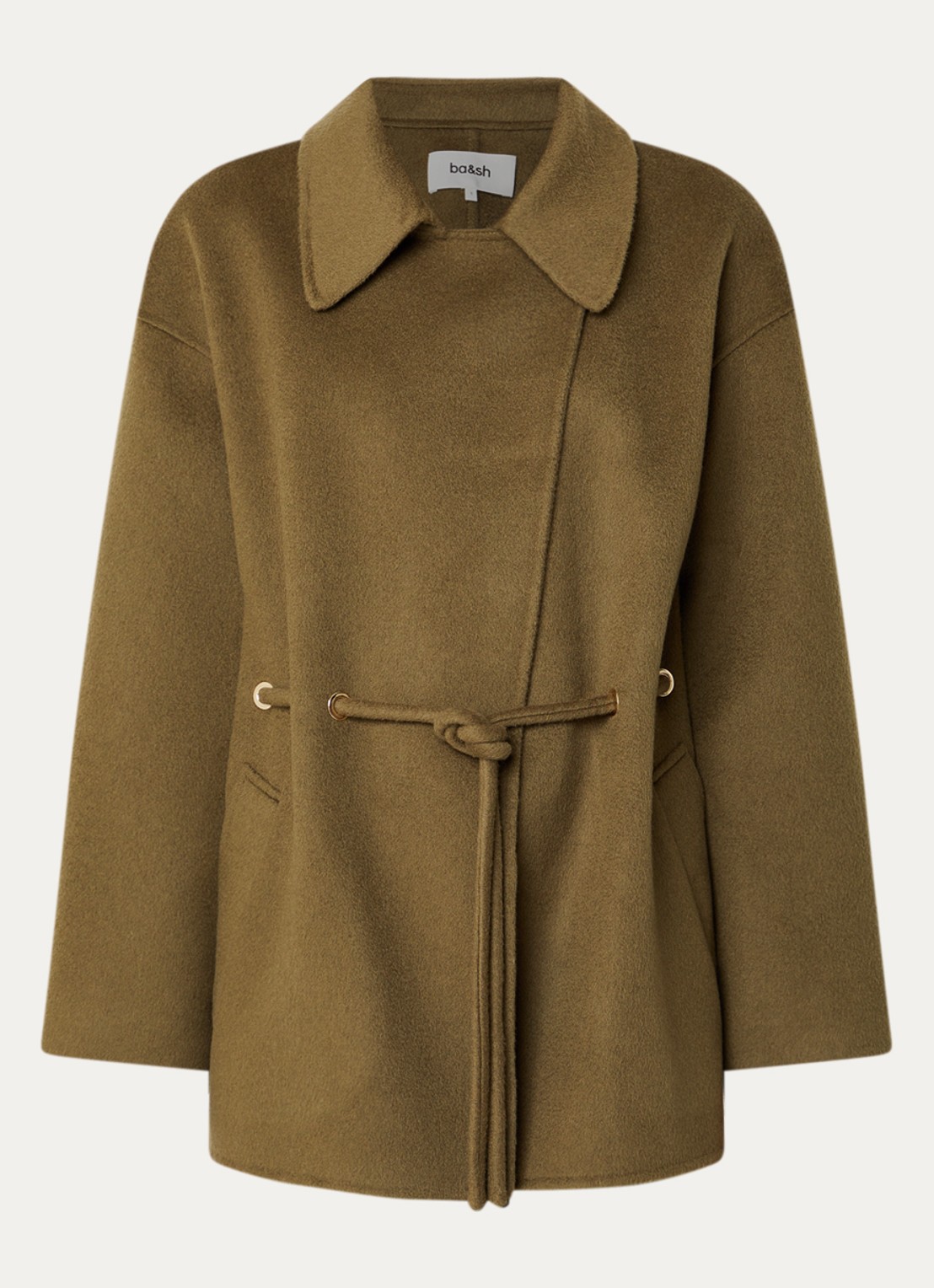 ba&sh Kam mantel in wolblend met steekzakken - voorkant 3 khaki