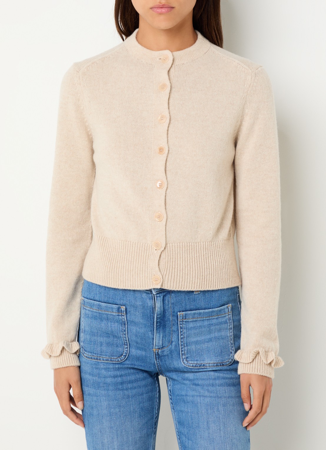 ba&sh Karante fijngebreid vest van wol - detail creme
