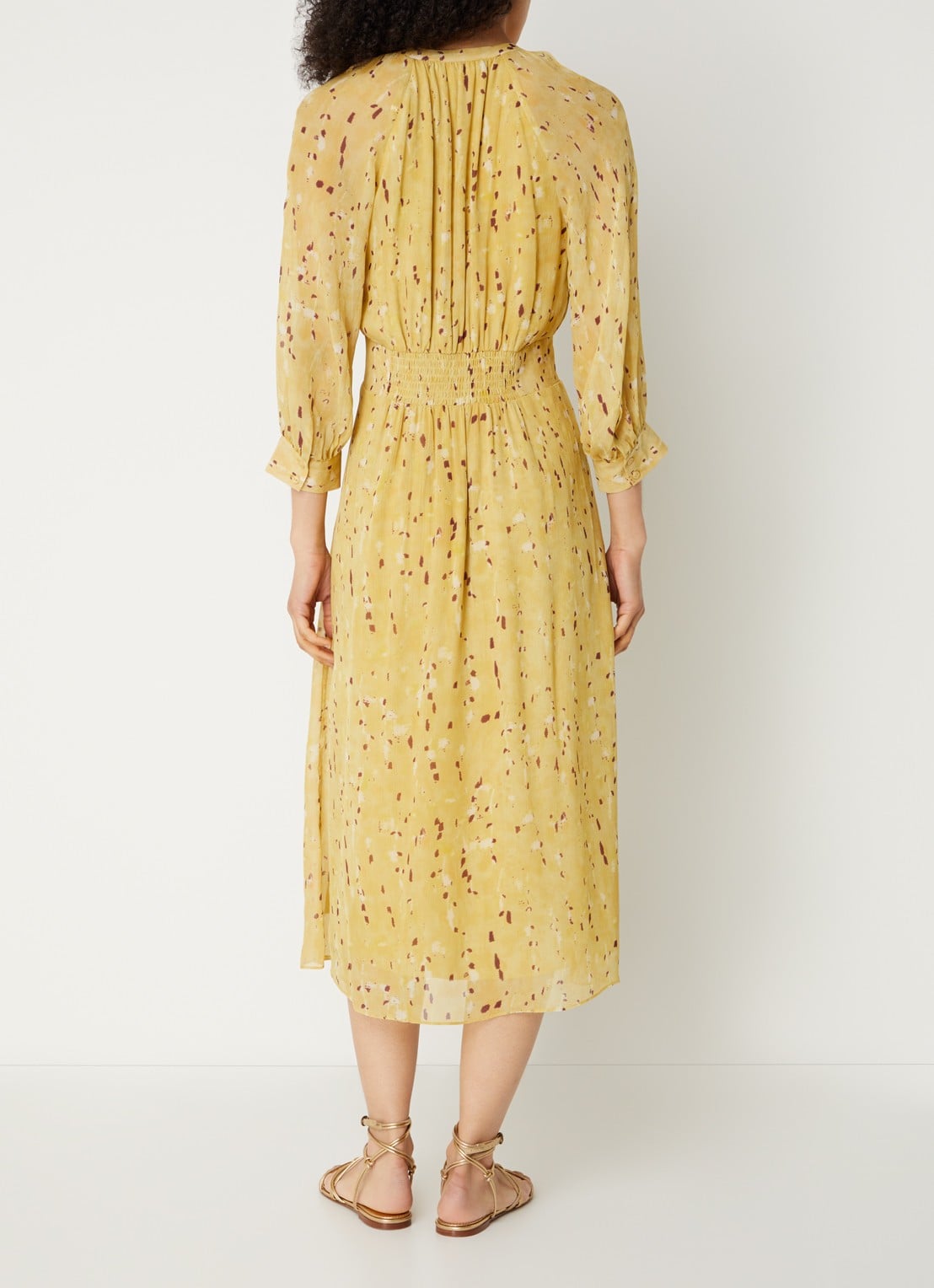ba&sh Karla midi blousejurk met print - achterkant geel