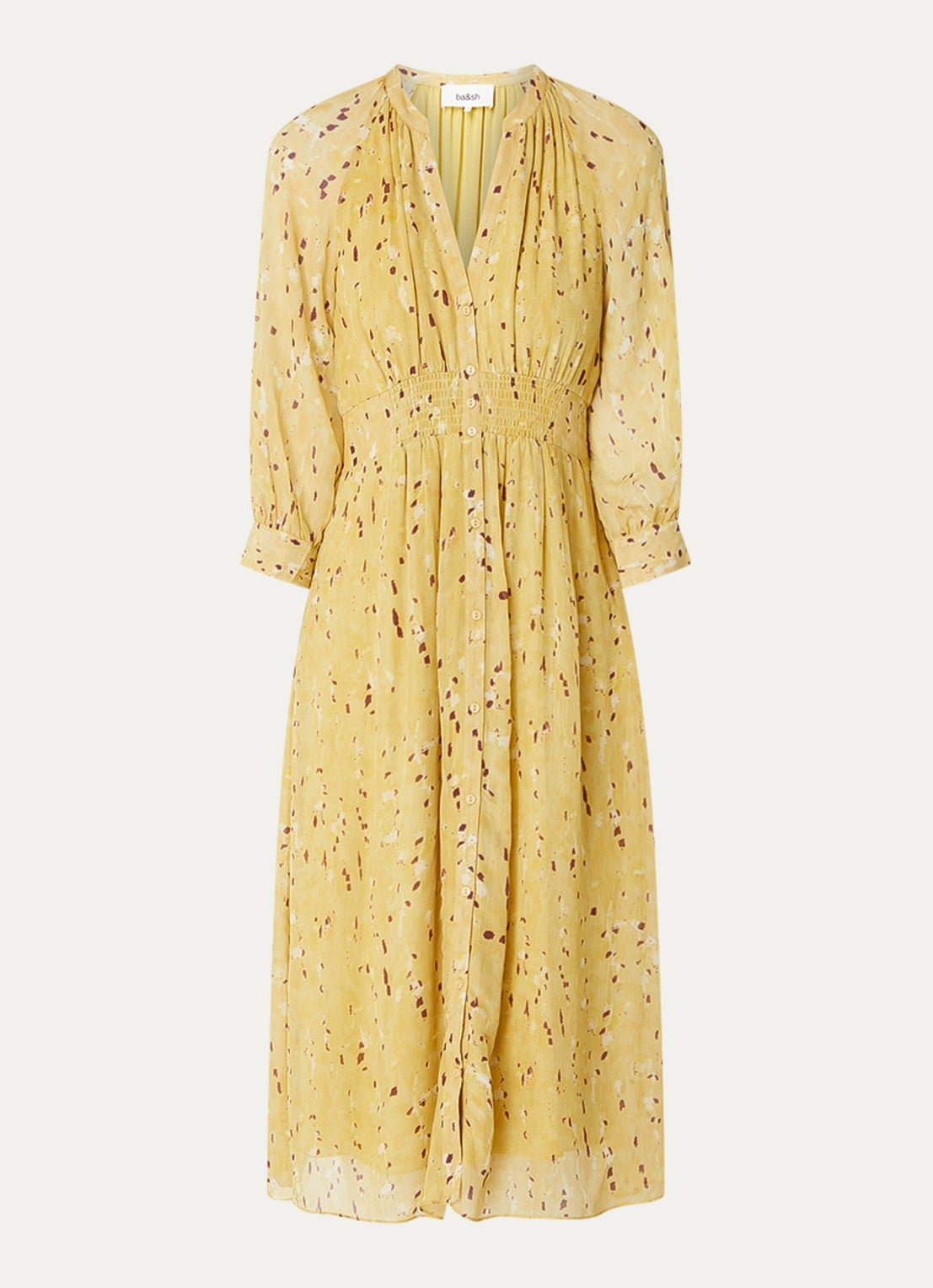ba&sh Karla midi blousejurk met print - voorkant 2 geel