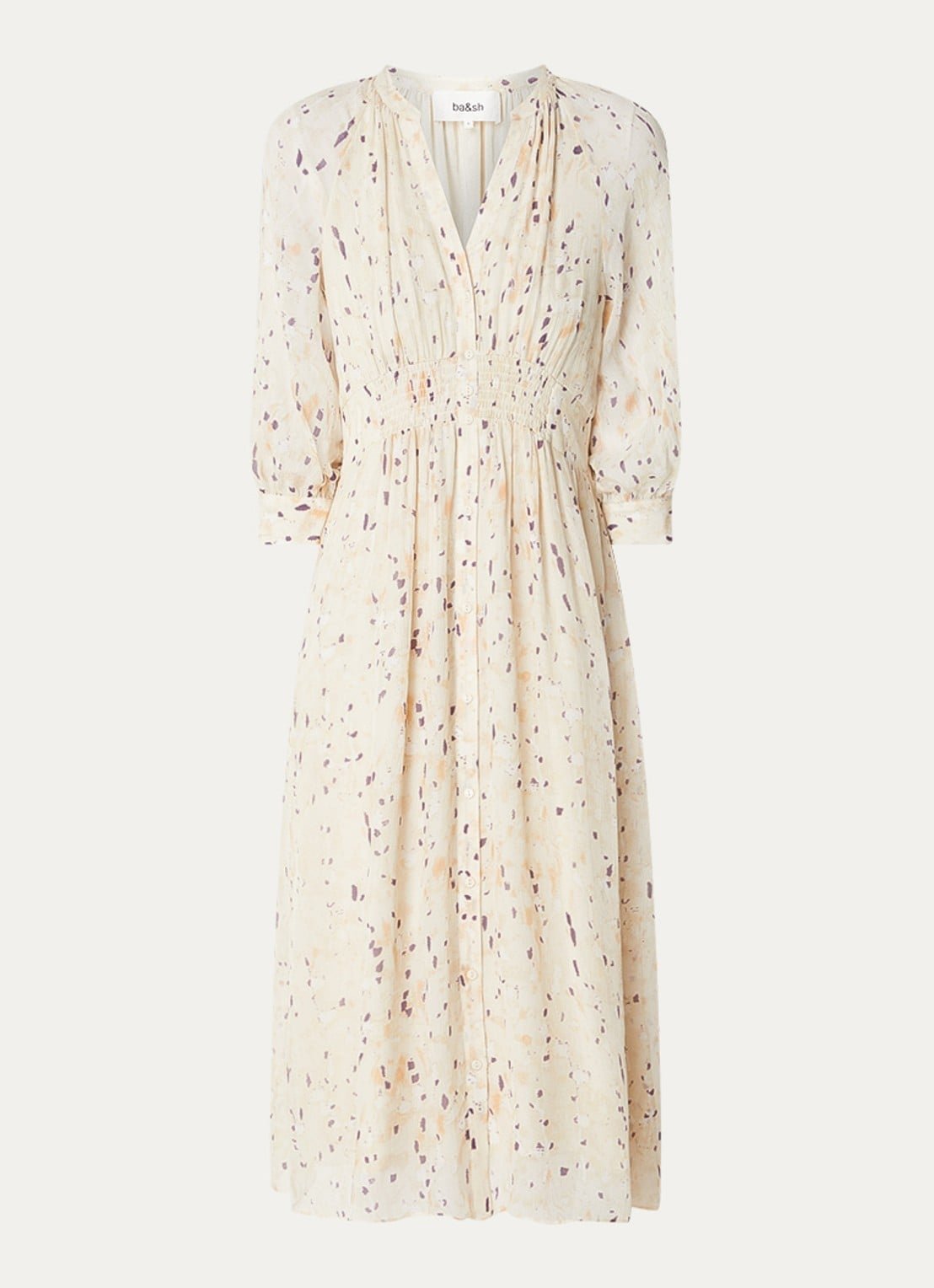 ba&sh Karla midi blousejurk met print - voorkant 2 beige