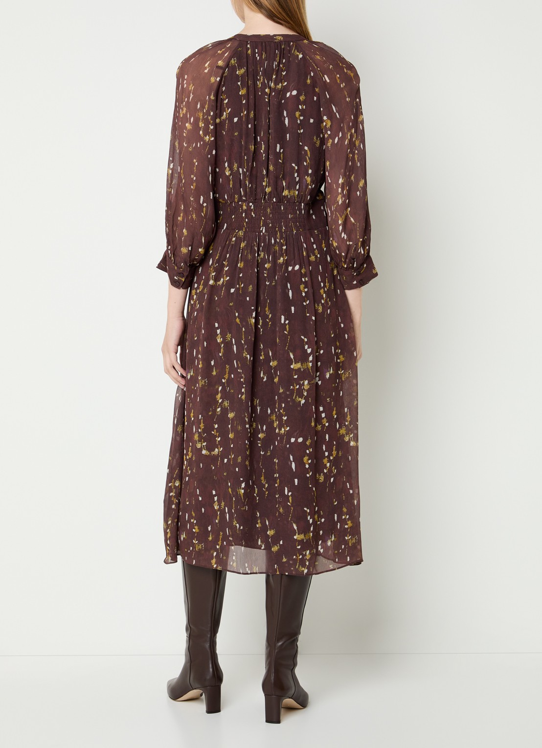 ba&sh Karla midi blousejurk met print - achterkant bruin
