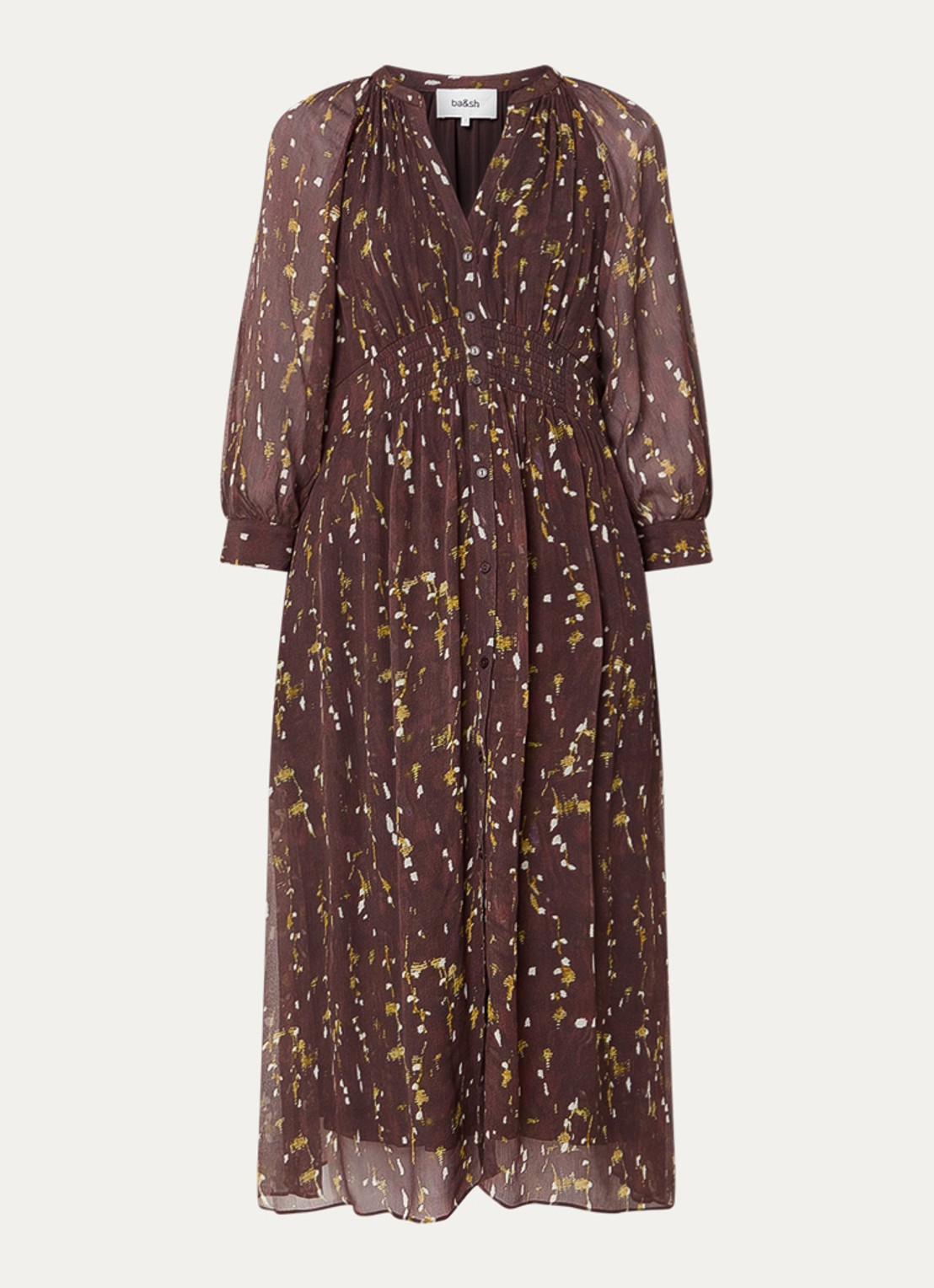 ba&sh Karla midi blousejurk met print - voorkant 2 bruin