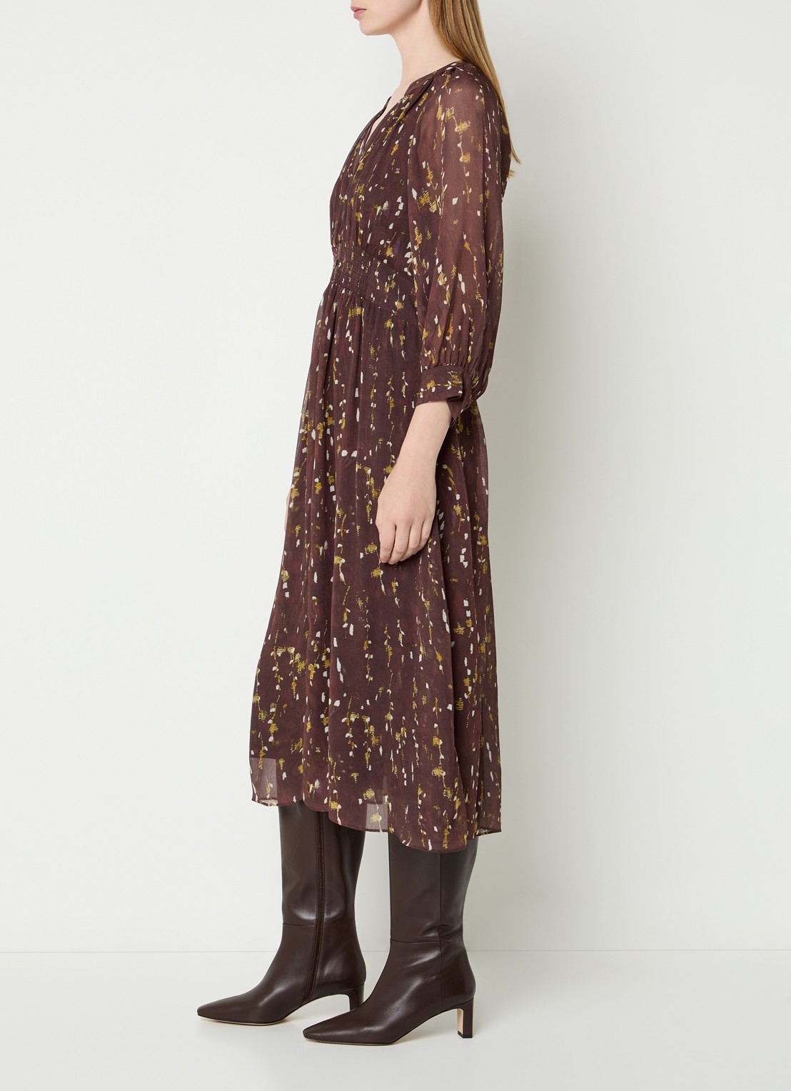 ba&sh Karla midi blousejurk met print - voorkant 3 bruin