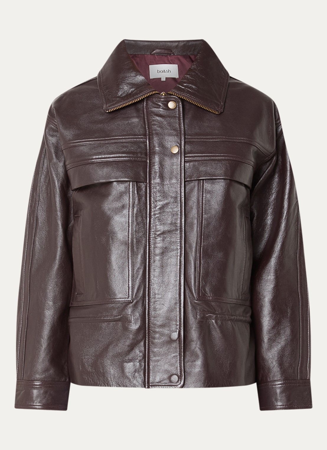 ba&sh Kassia jacket van lamsleer met steekzakken - voorkant 3 cranberryrood
