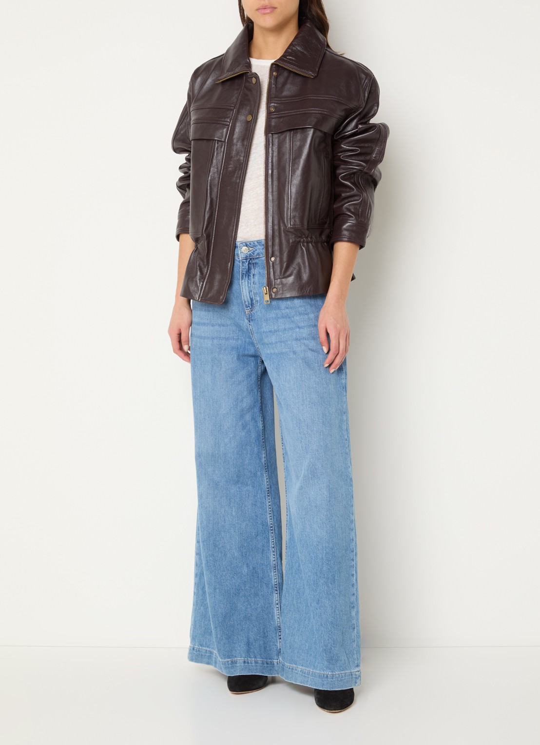 ba&sh Kassia jacket van lamsleer met steekzakken - voorkant 4 cranberryrood