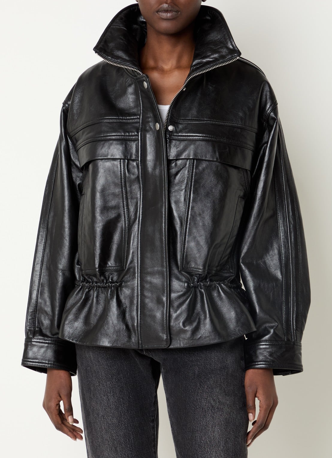 ba&sh Kassia jacket van lamsleer met steekzakken - detail zwart
