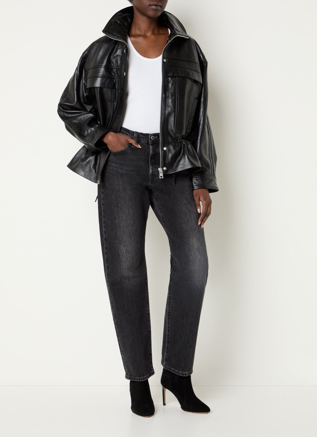 ba&sh Kassia jacket van lamsleer met steekzakken - voorkant 4 zwart
