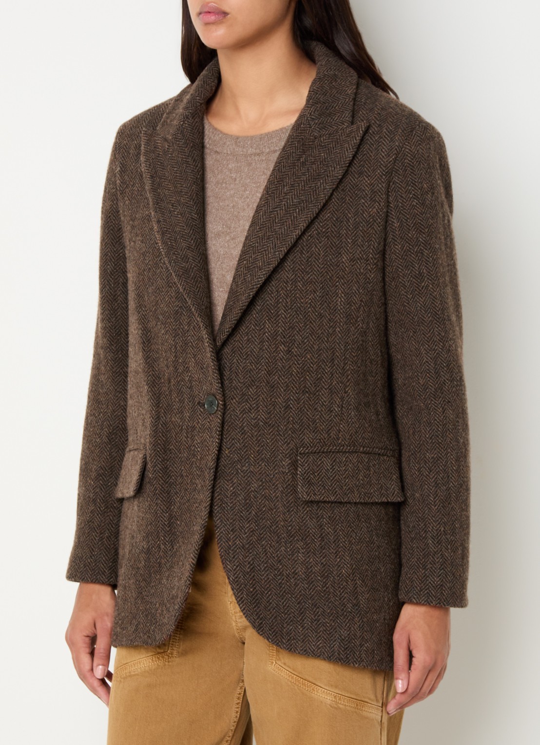 ba&sh Kast blazer in wolblend met paspelzakken - detail bruin
