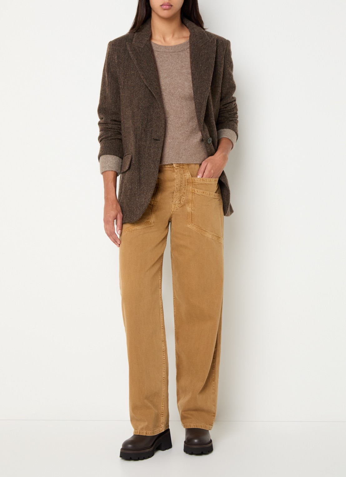 ba&sh Kast blazer in wolblend met paspelzakken - voorkant 4 bruin