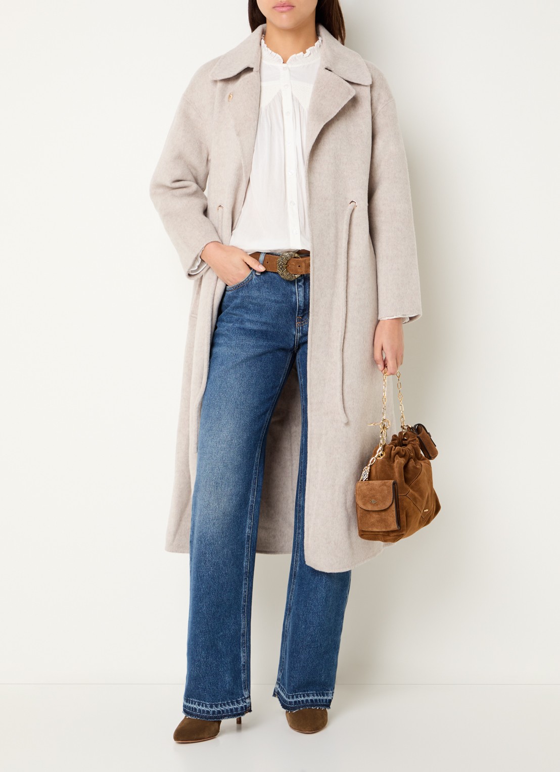 ba&sh Kate trenchcoat in wolblend met steekzakken  - voorkant 2 creme