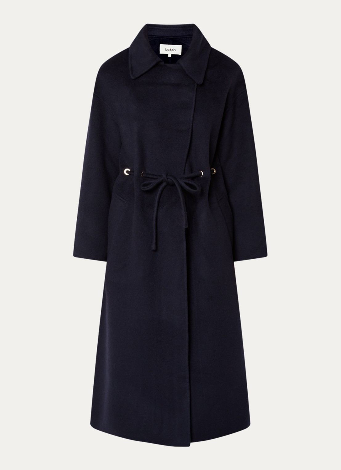 ba&sh Kate trenchcoat in wolblend met steekzakken  - voorkant 2 donkerblauw