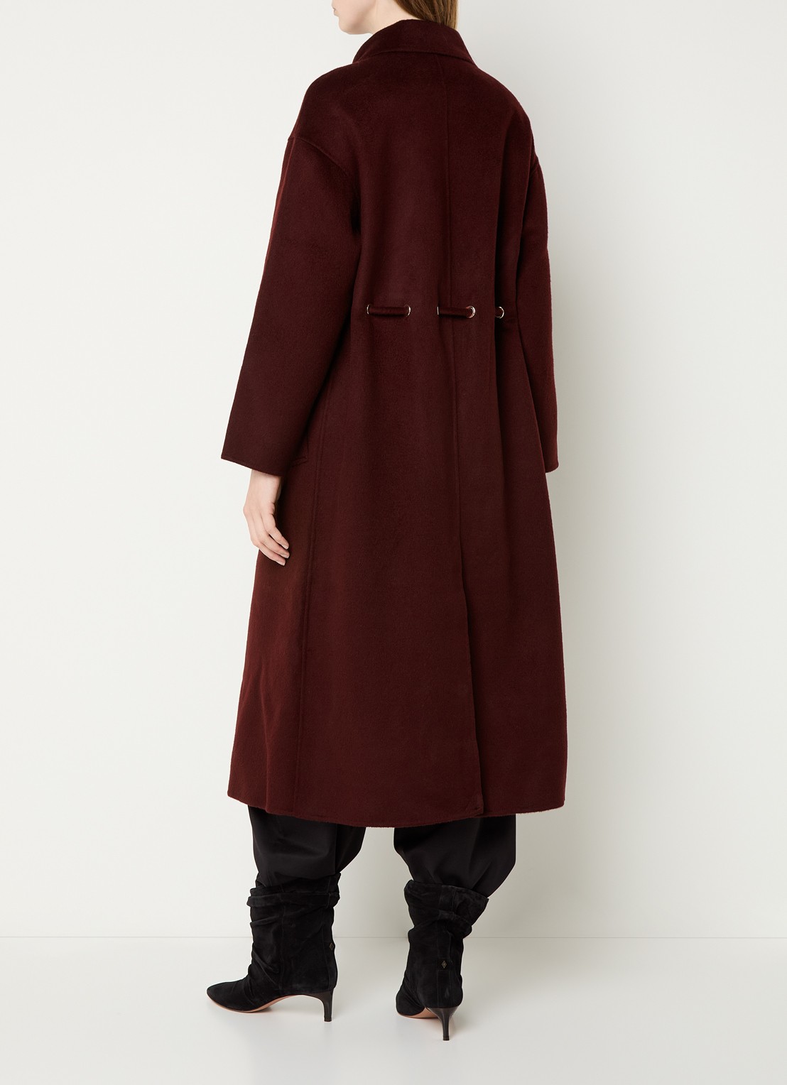 ba&sh Kate trenchcoat in wolblend met steekzakken  - achterkant 2 donkerrood