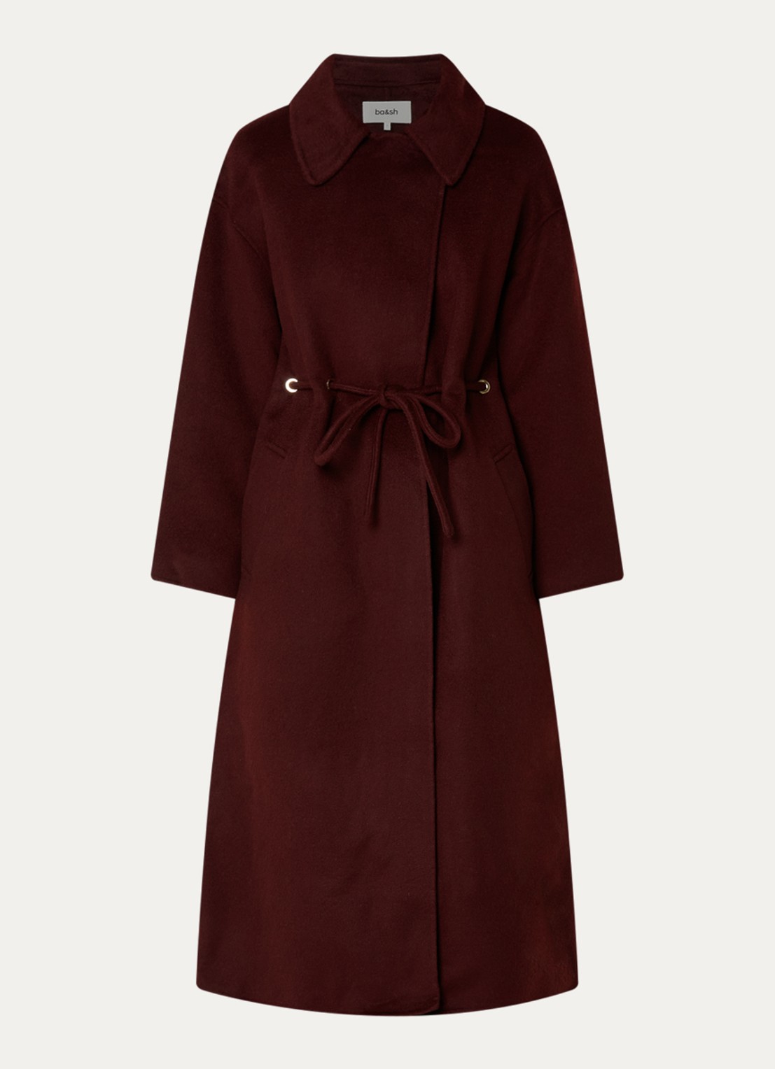 ba&sh Kate trenchcoat in wolblend met steekzakken  - voorkant 3 donkerrood
