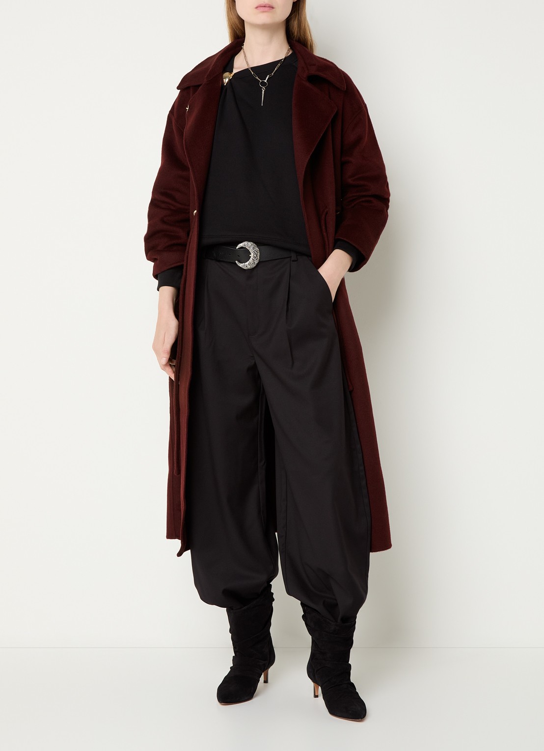 ba&sh Kate trenchcoat in wolblend met steekzakken  - voorkant 4 donkerrood