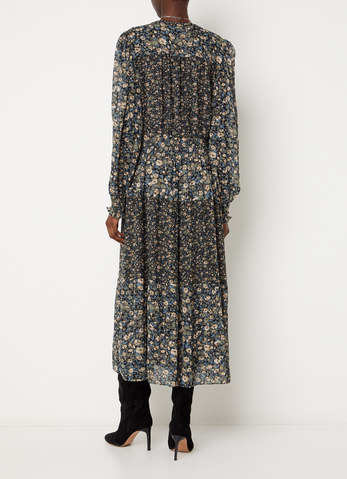 ba&sh Kaxy maxi blousejurk met split - achterkant khaki
