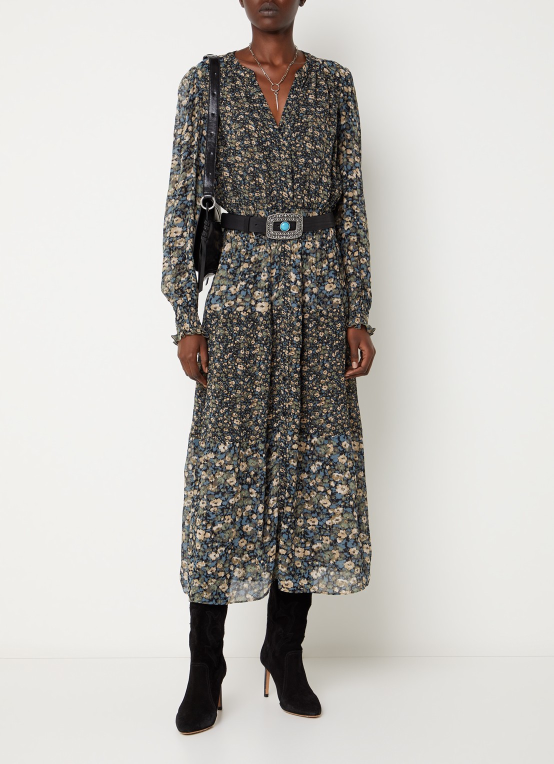 ba&sh Kaxy maxi blousejurk met split - detail 4 khaki