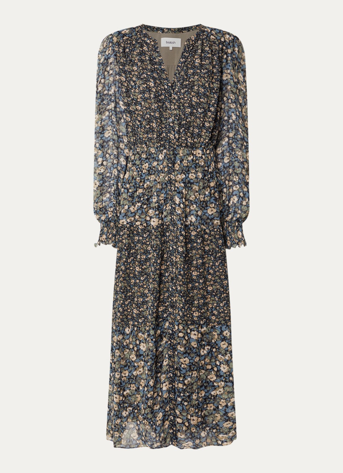 ba&sh Kaxy maxi blousejurk met split - voorkant 2 khaki