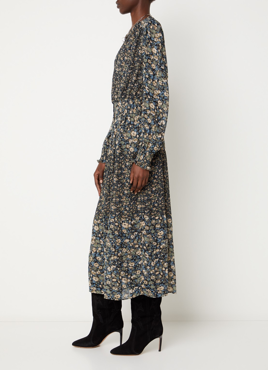 ba&sh Kaxy maxi blousejurk met split - voorkant 3 khaki