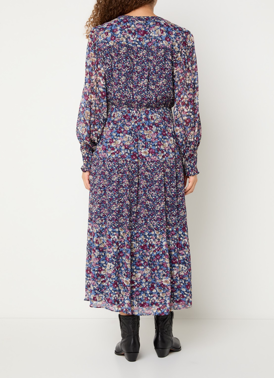 ba&sh Kaxy maxi blousejurk met split - achterkant 3 blauw
