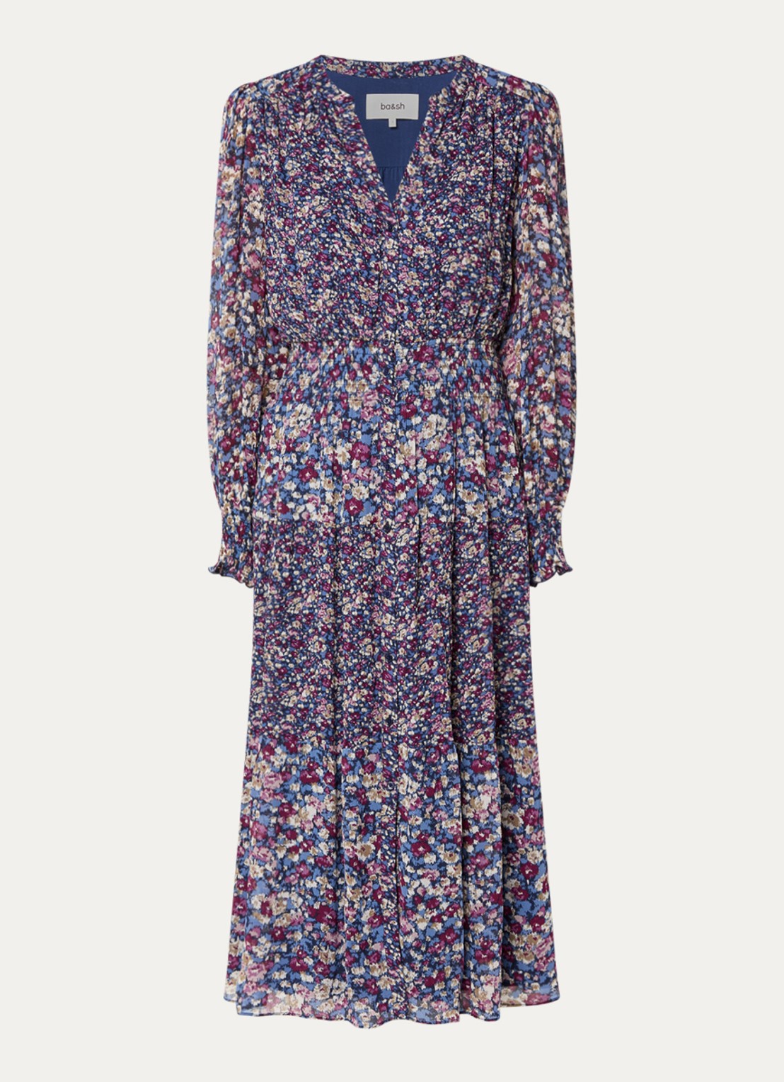 ba&sh Kaxy maxi blousejurk met split - voorkant blauw