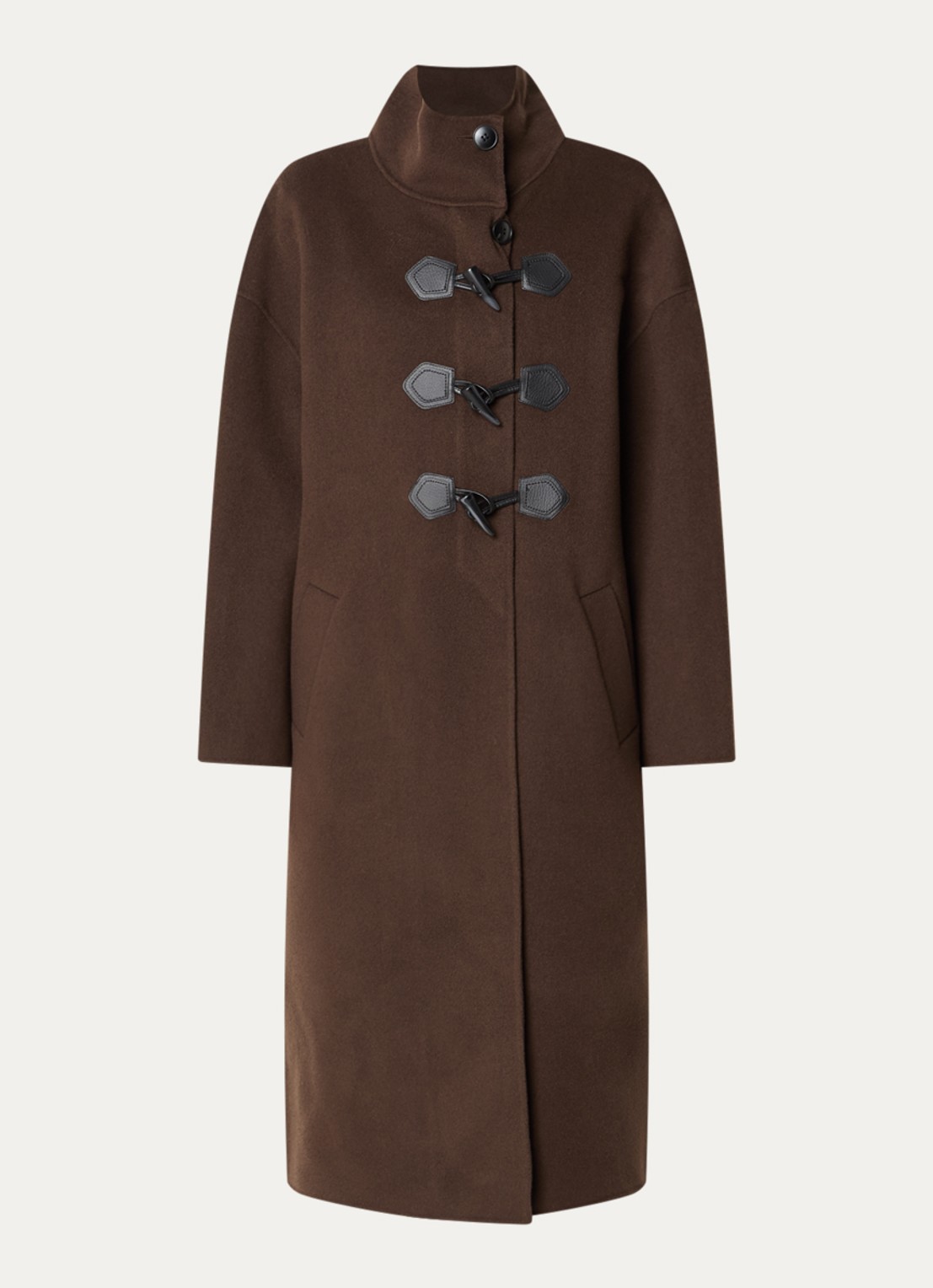 ba&sh Kaya mantel in wolblend met opstaande kraag met steekzakken - voorkant 2 donkerkhaki