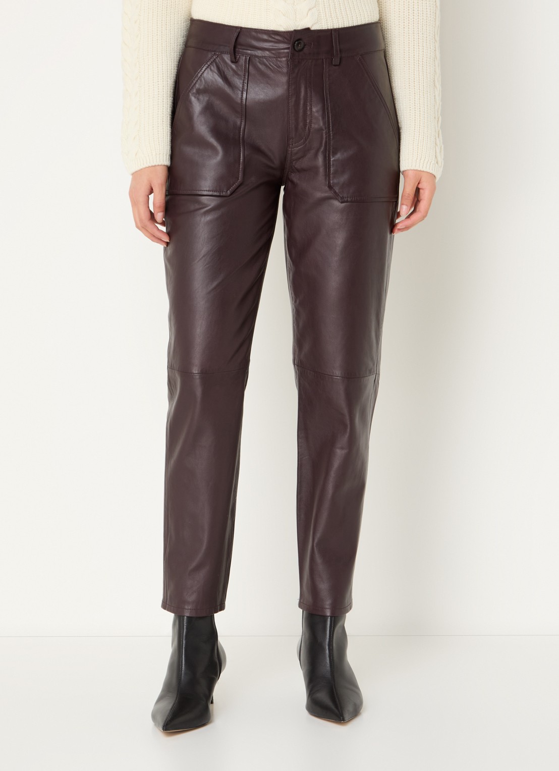 ba&sh Kelly mid waist tapered fit broek van lamsleer - detail 3 aubergine